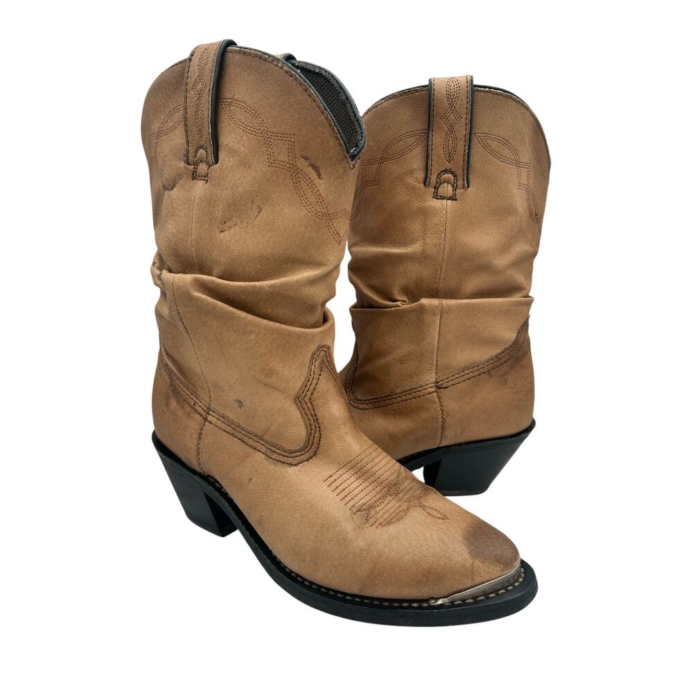 Shyanne Brown Slouch Western Boots. These mid-calf boots Tan Leather Women’s 8